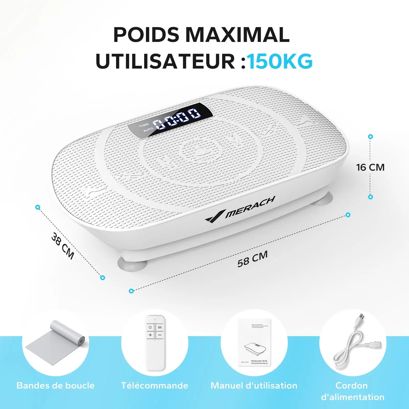 Plateforme vibrante MERACH pour fitness complet du corps, appareil de sport pour exercices à domicile, robuste et stable.