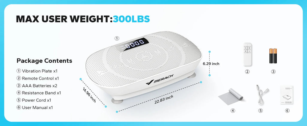 Plateforme vibrante MERACH pour fitness complet du corps, appareil de sport pour maison, robuste et facile à utiliser.