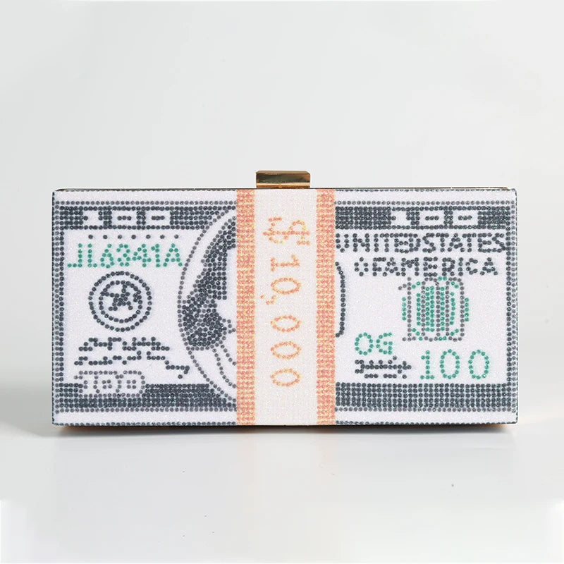 Pochette Liasse Billets Strass Luxe - Clutch Dollars Soirée Mariage Originale - badassmood