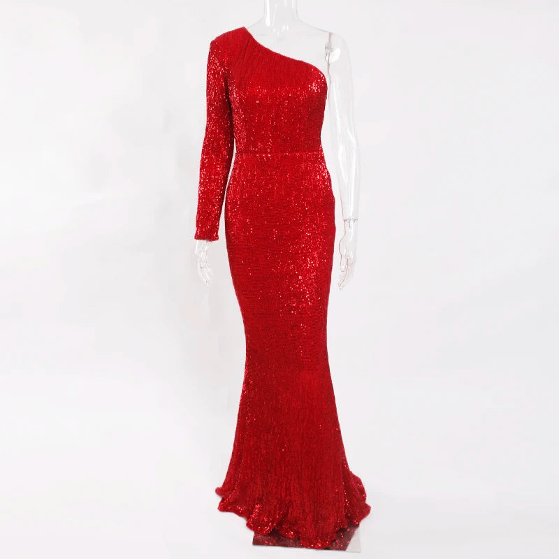 Robe de Soirée Sequins Asymétrique Femme - Robe Sirène Luxe Dos Nu