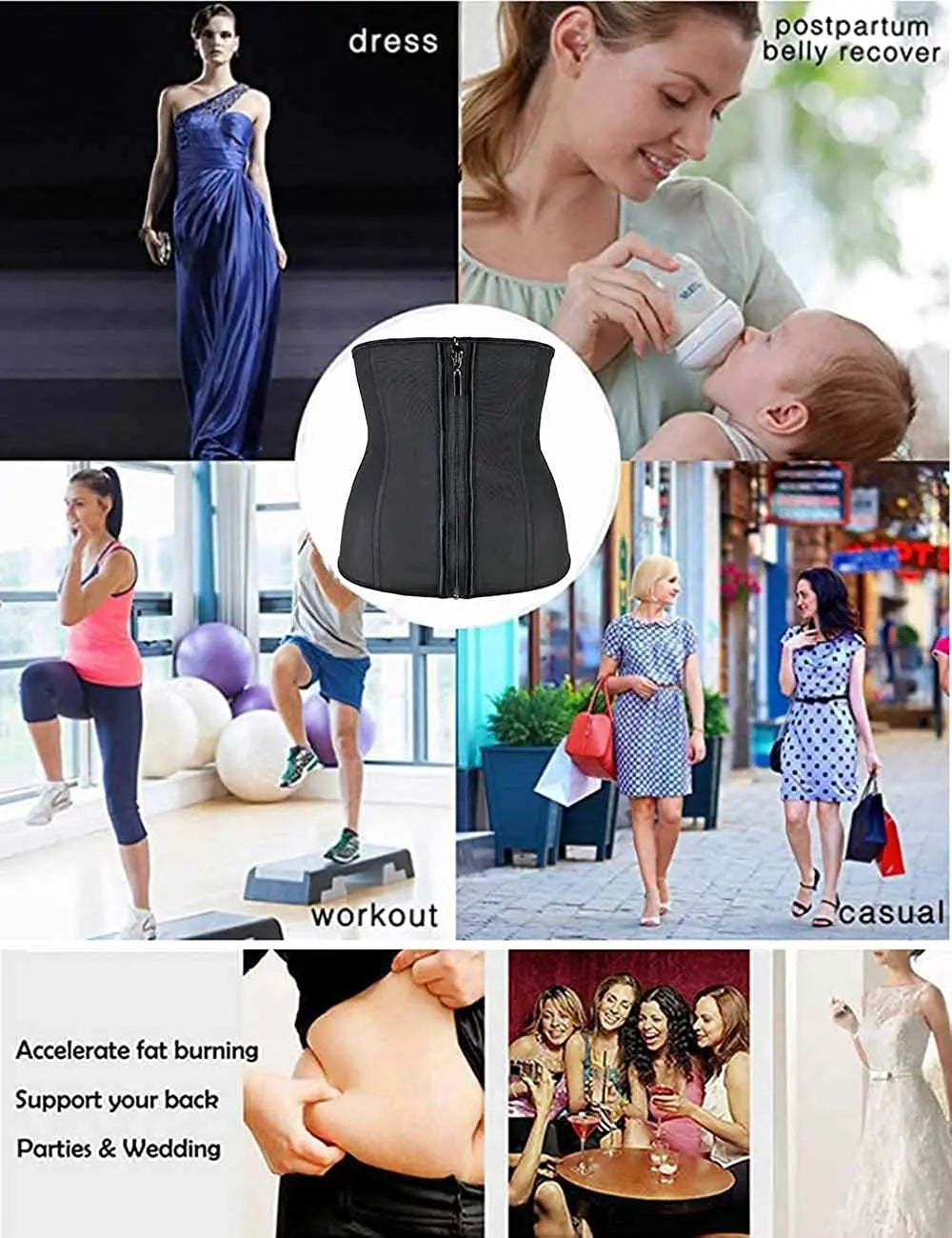 Corset Gaine Amincissante Latex Femme - Ceinture Minceur Zip Noir