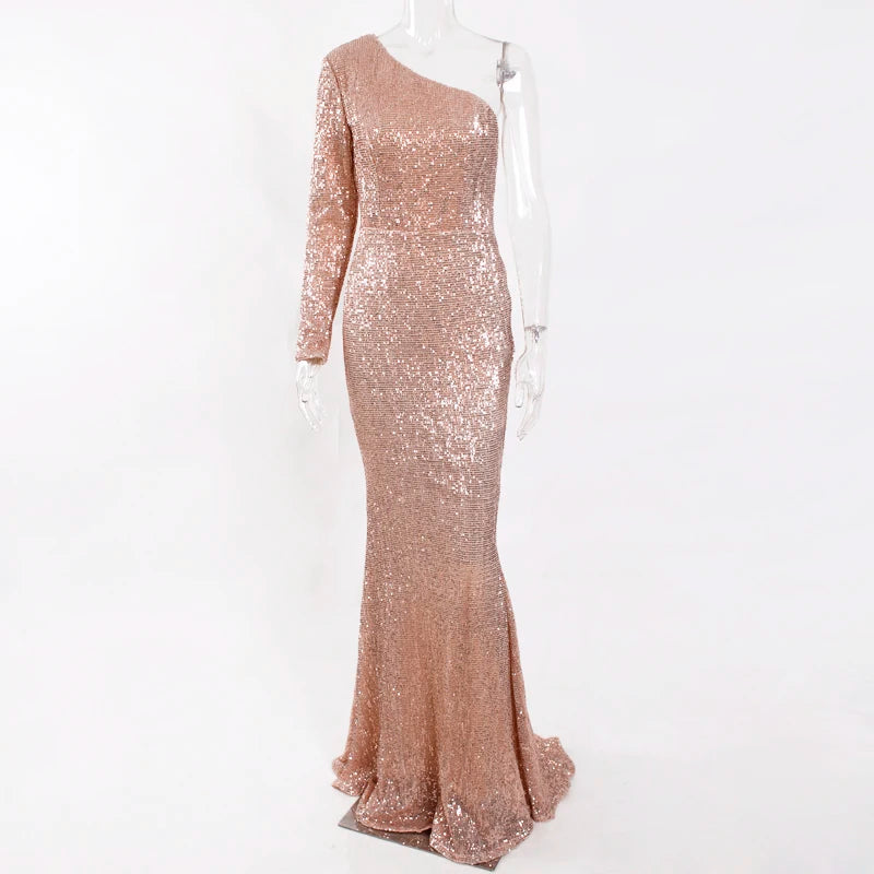 Robe de Soirée Sequins Asymétrique Femme - Robe Sirène Luxe Dos Nu