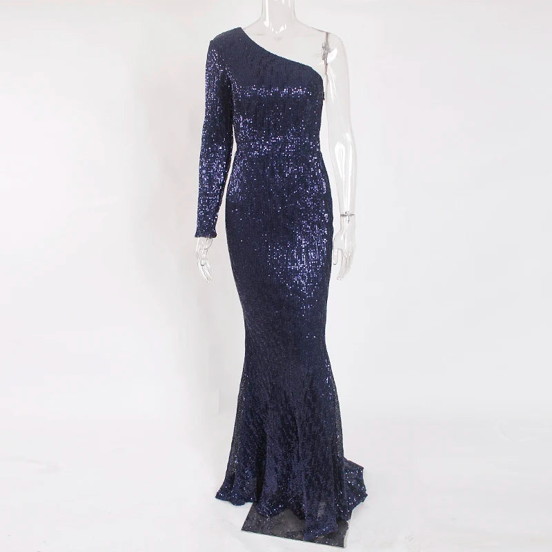 Robe de Soirée Sequins Asymétrique Femme - Robe Sirène Luxe Dos Nu