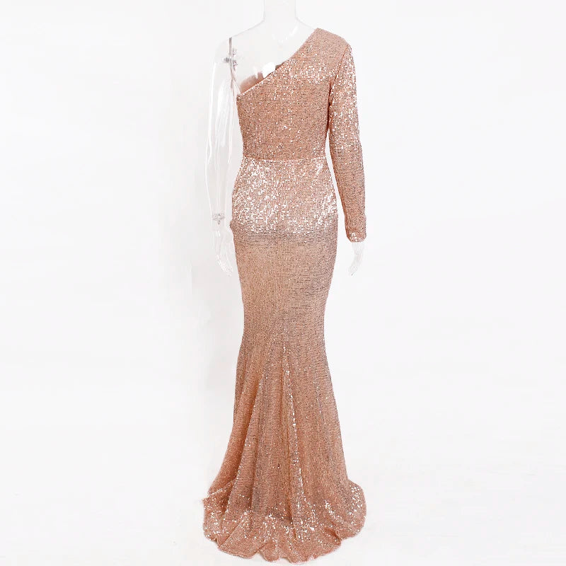 Robe de Soirée Sequins Asymétrique Femme - Robe Sirène Luxe Dos Nu