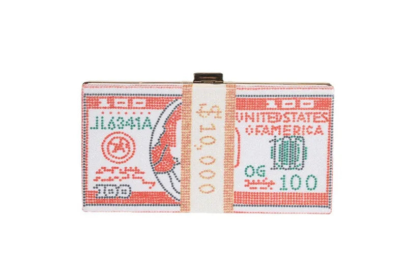 Pochette Liasse Billets Strass Luxe - Clutch Dollars Soirée Mariage Originale - badassmood