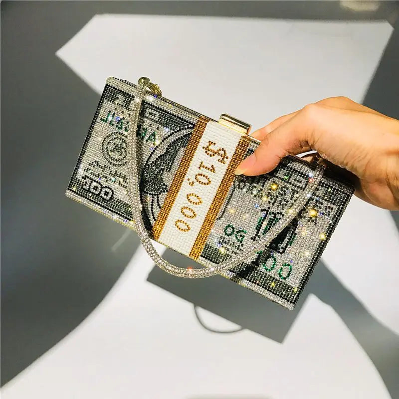 Pochette Liasse Billets Strass Luxe - Clutch Dollars Soirée Mariage Originale - badassmood
