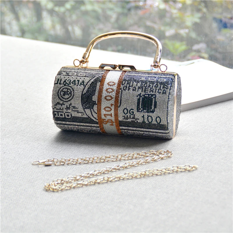 Pochette Liasse Billets Strass Luxe - Clutch Dollars Soirée Mariage Originale - badassmood