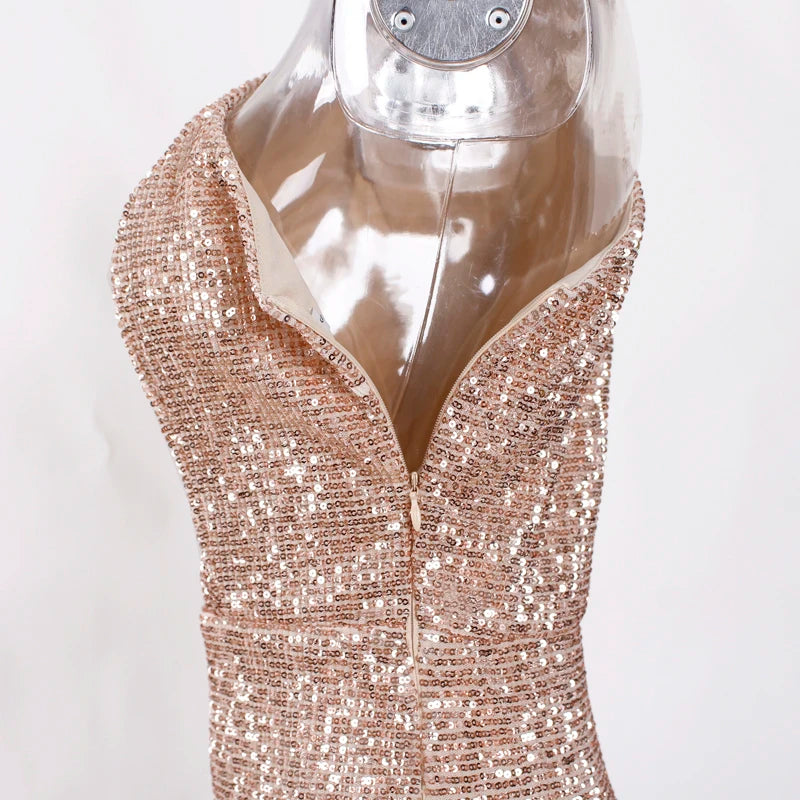 Robe de Soirée Sequins Asymétrique Femme - Robe Sirène Luxe Dos Nu