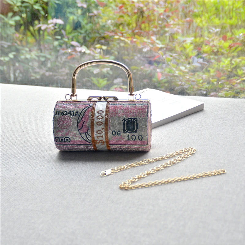 Pochette Liasse Billets Strass Luxe - Clutch Dollars Soirée Mariage Originale - badassmood