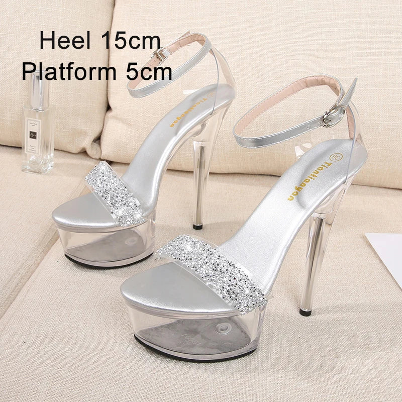 Sandales Plateformes Transparentes 20cm - Talons Hauts Sexy Soirée Club - badassmood