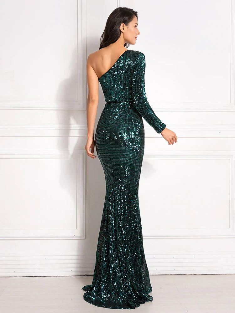 Robe de Soirée Sequins Asymétrique Femme - Robe Sirène Luxe Dos Nu