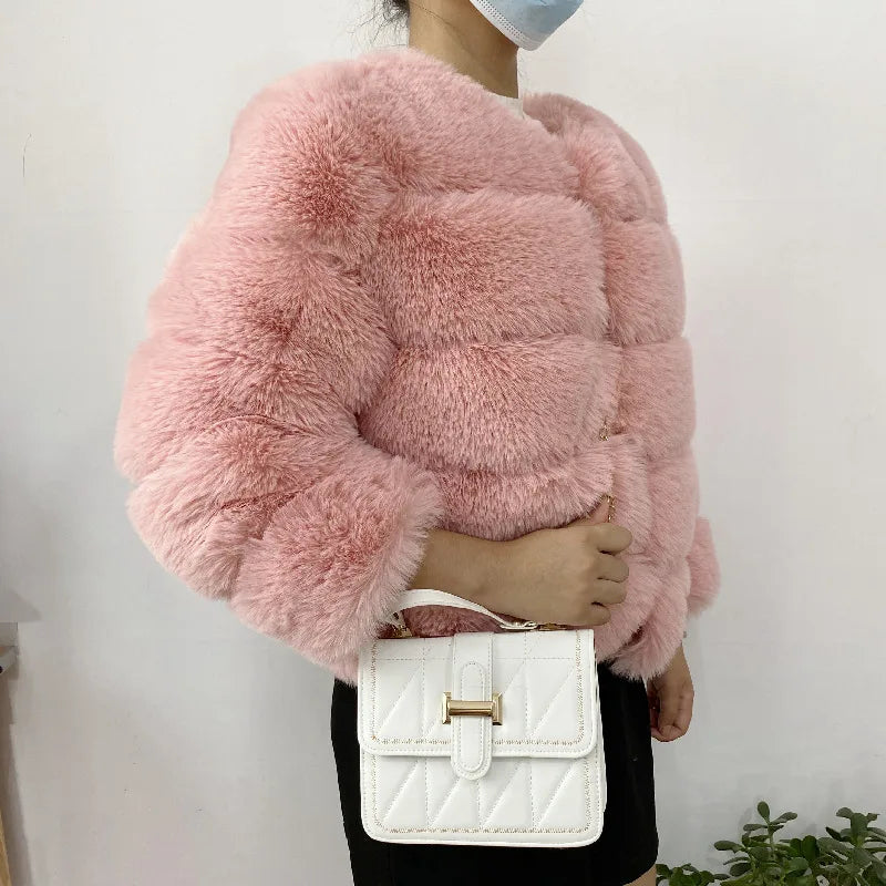 Veste Fourrure Renard Synthétique Beige Femme - Blouson Court Manches 3/4 - badassmood