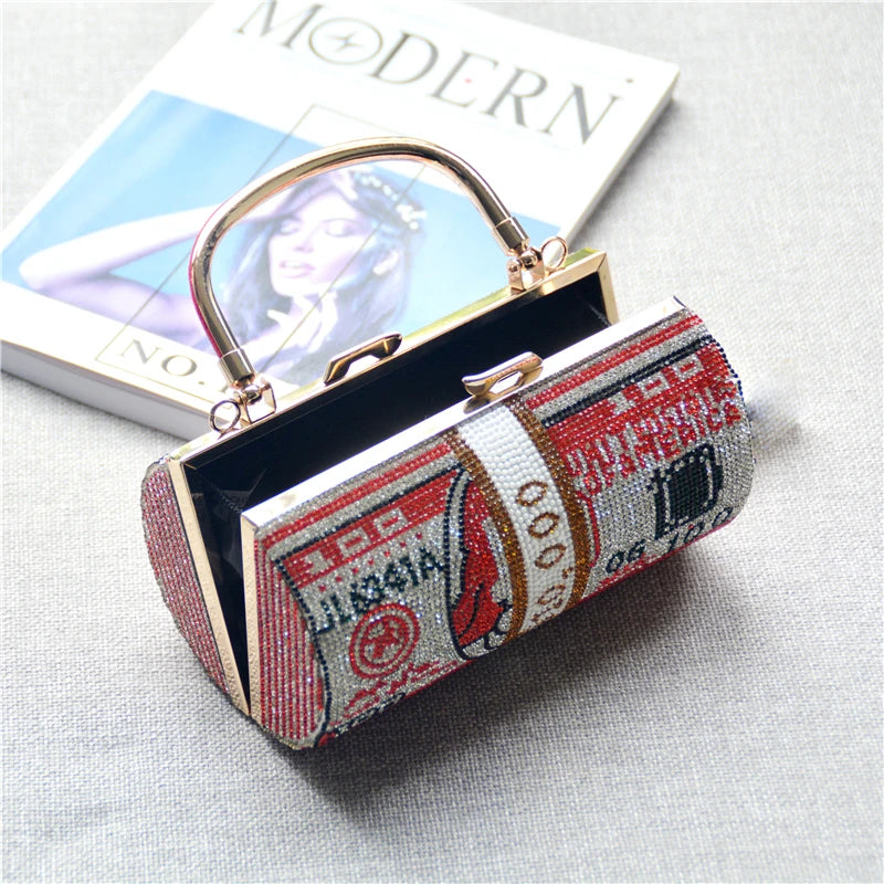 Pochette Liasse Billets Strass Luxe - Clutch Dollars Soirée Mariage Originale - badassmood