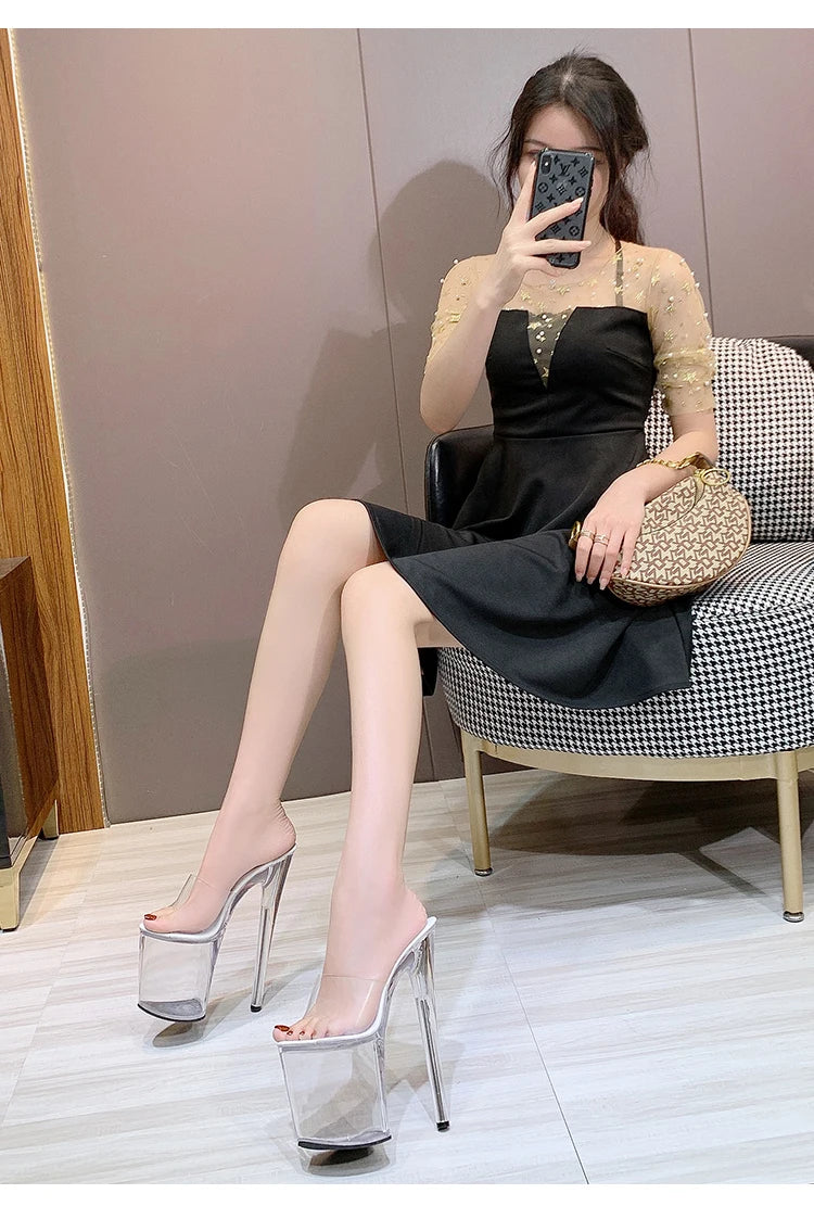Sandales Plateformes Transparentes 20cm - Talons Hauts Sexy Soirée Club - badassmood