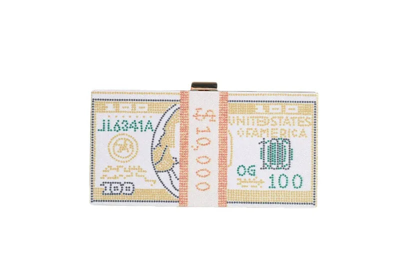 Pochette Liasse Billets Strass Luxe - Clutch Dollars Soirée Mariage Originale - badassmood