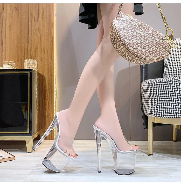 Sandales Plateformes Transparentes 20cm - Talons Hauts Sexy Soirée Club - badassmood