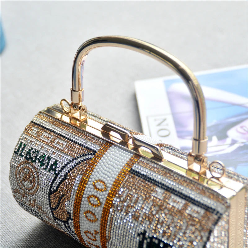Pochette Liasse Billets Strass Luxe - Clutch Dollars Soirée Mariage Originale - badassmood