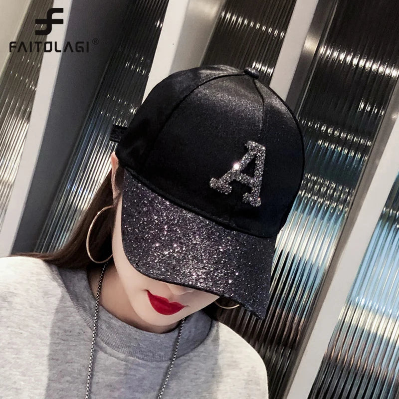 Casquette Baseball Femme Strass Paillettes - Snapback Hip Hop Été
