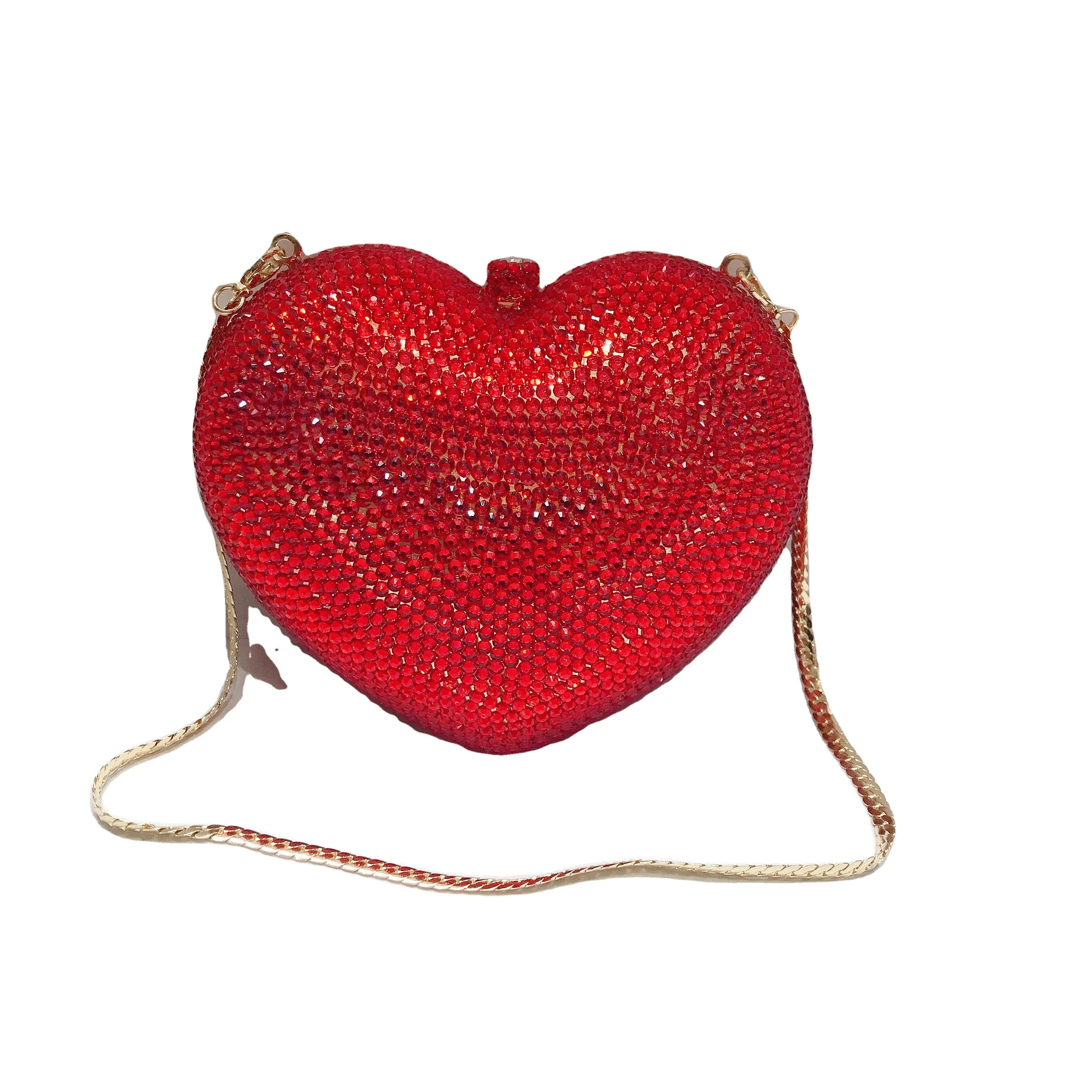 Pochette soirée cœur tigre en strass pour femme, sac de fête et mariage élégant, luxe et tendance.