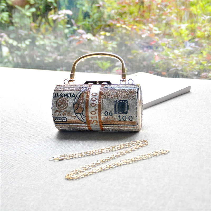 Pochette Liasse Billets Strass Luxe - Clutch Dollars Soirée Mariage Originale - badassmood