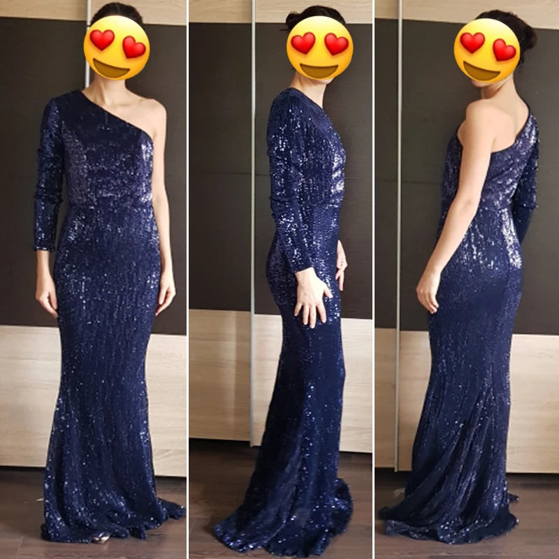 Robe de Soirée Sequins Asymétrique Femme - Robe Sirène Luxe Dos Nu