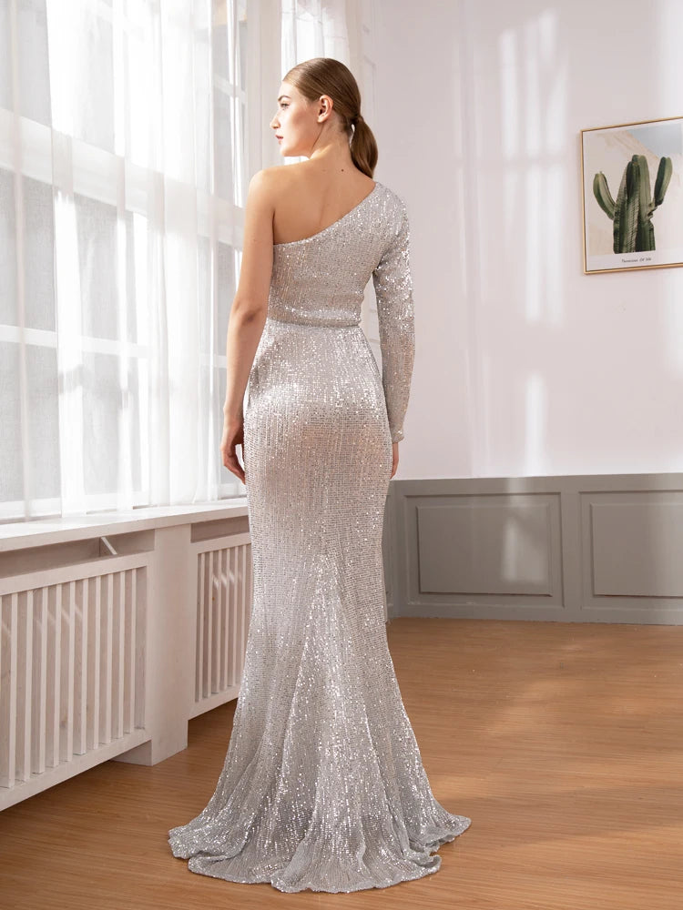 Robe de Soirée Sequins Asymétrique Femme - Robe Sirène Luxe Dos Nu