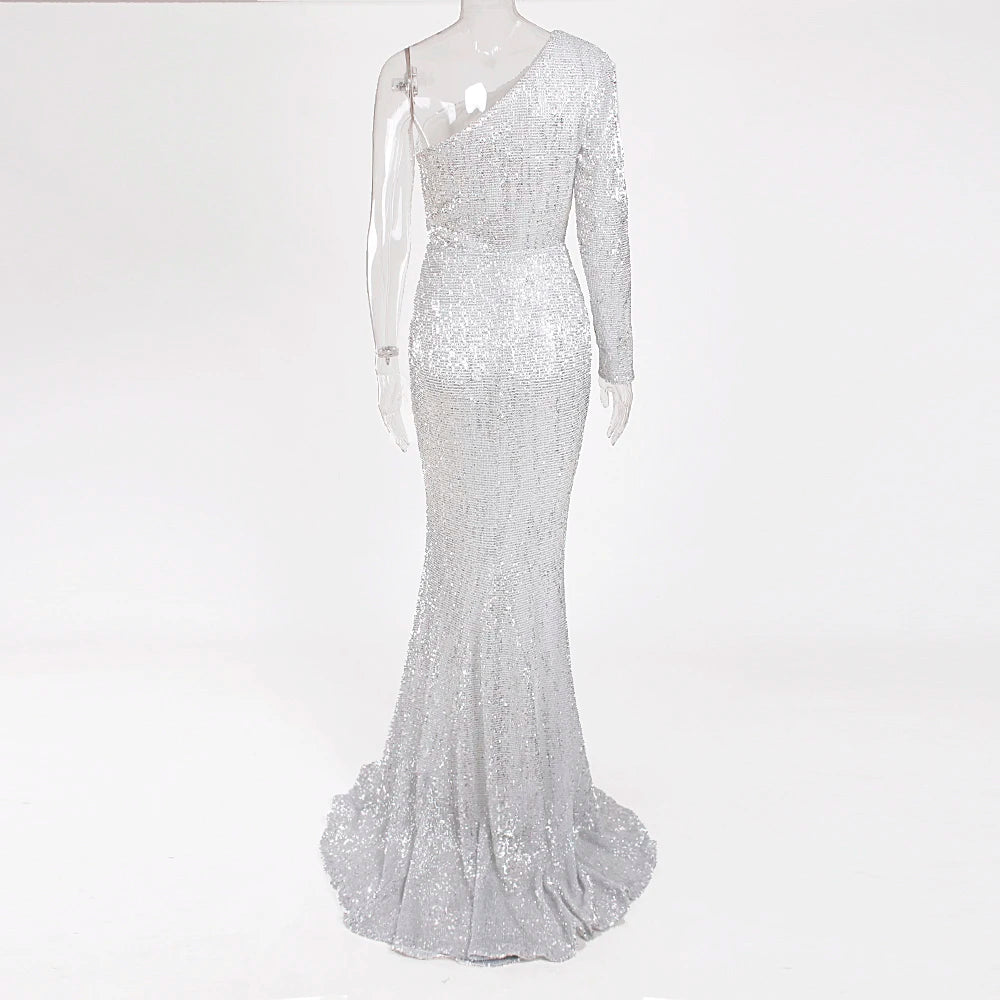 Robe de Soirée Sequins Asymétrique Femme - Robe Sirène Luxe Dos Nu