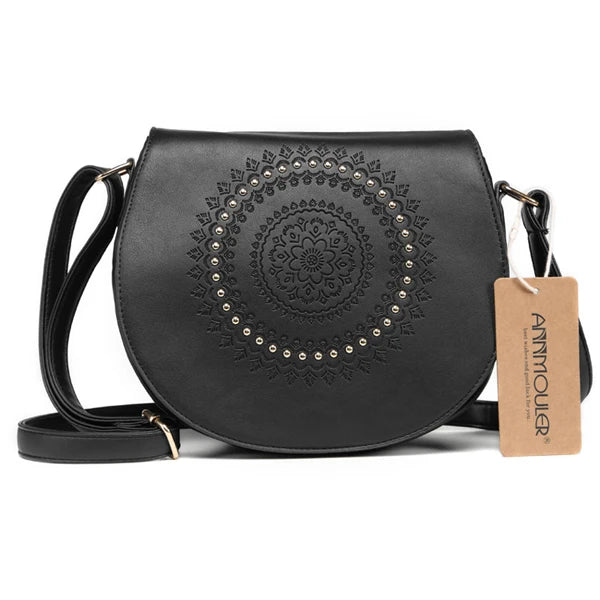 Sac Bandoulière Vintage Femme Cuir PU - Sac Messager Floral Rivets