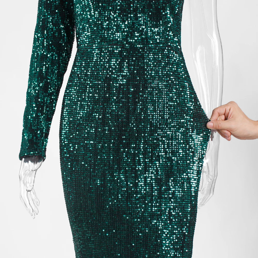 Robe de Soirée Sequins Asymétrique Femme - Robe Sirène Luxe Dos Nu