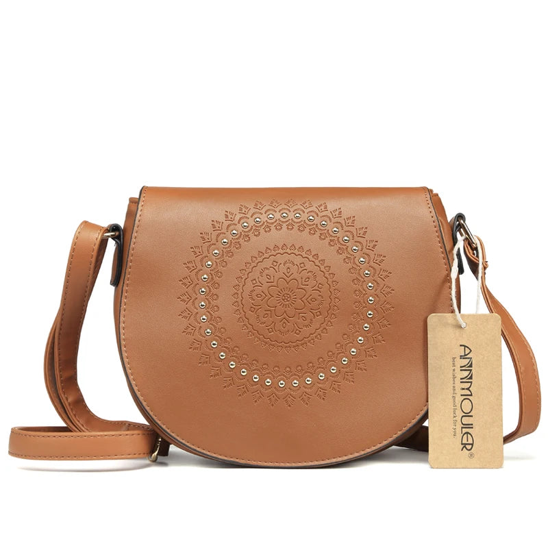 Sac Bandoulière Vintage Femme Cuir PU - Sac Messager Floral Rivets