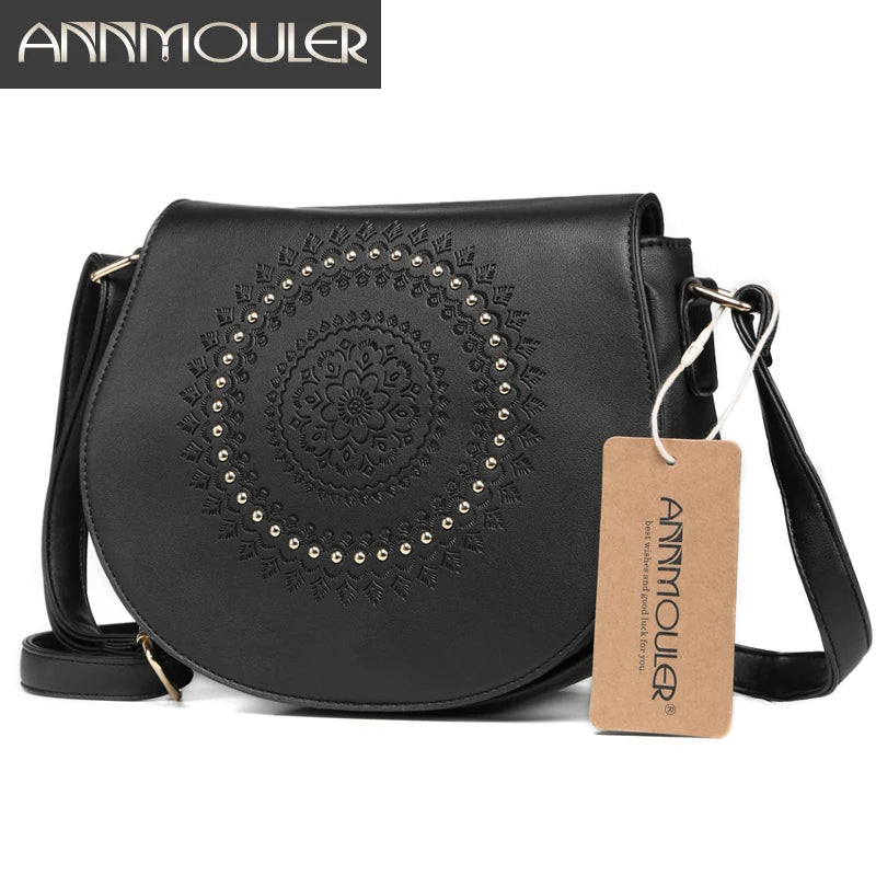 Sac Bandoulière Vintage Femme Cuir PU - Sac Messager Floral Rivets