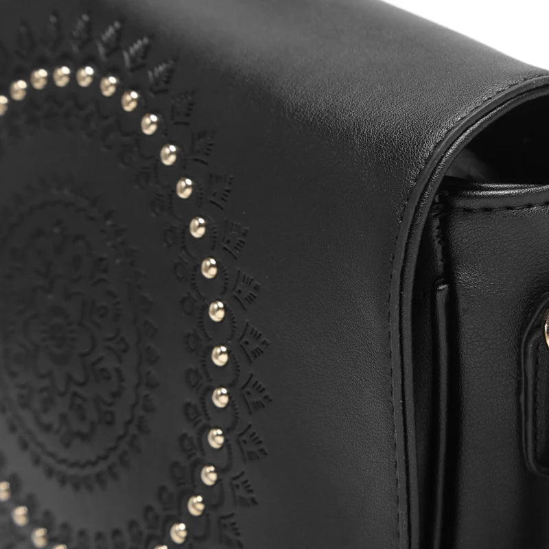 Sac Bandoulière Vintage Femme Cuir PU - Sac Messager Floral Rivets