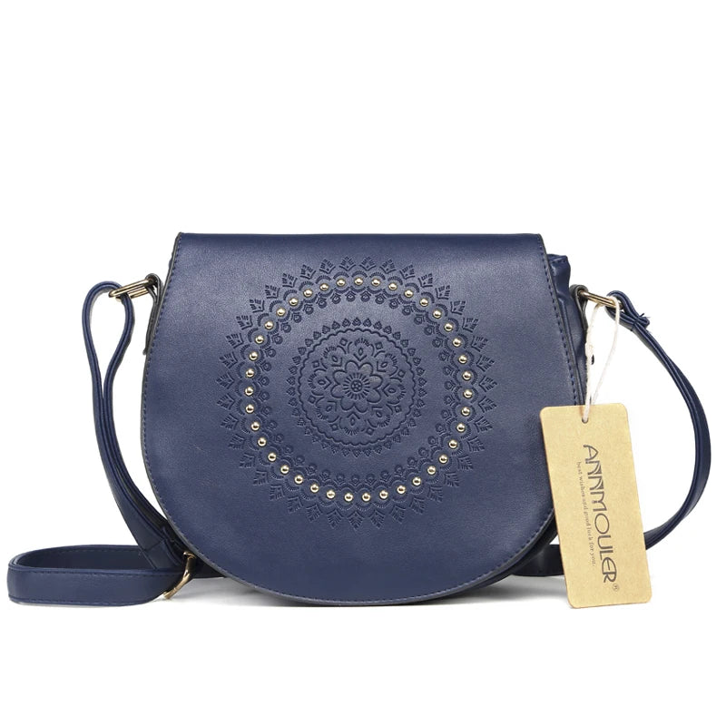 Sac Bandoulière Vintage Femme Cuir PU - Sac Messager Floral Rivets