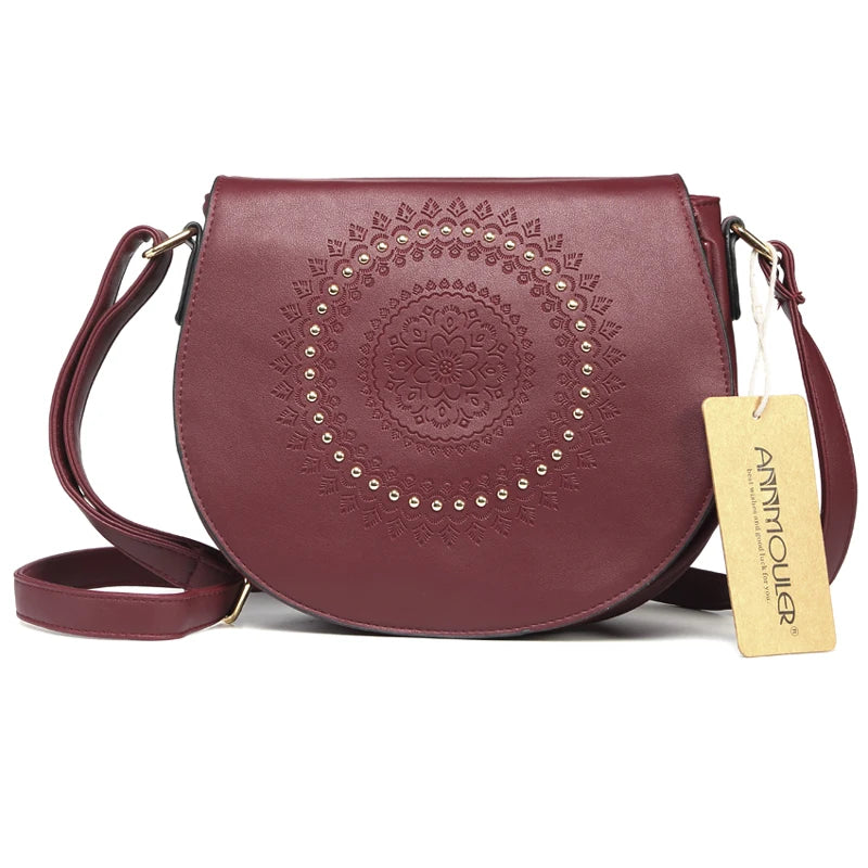 Sac Bandoulière Vintage Femme Cuir PU - Sac Messager Floral Rivets