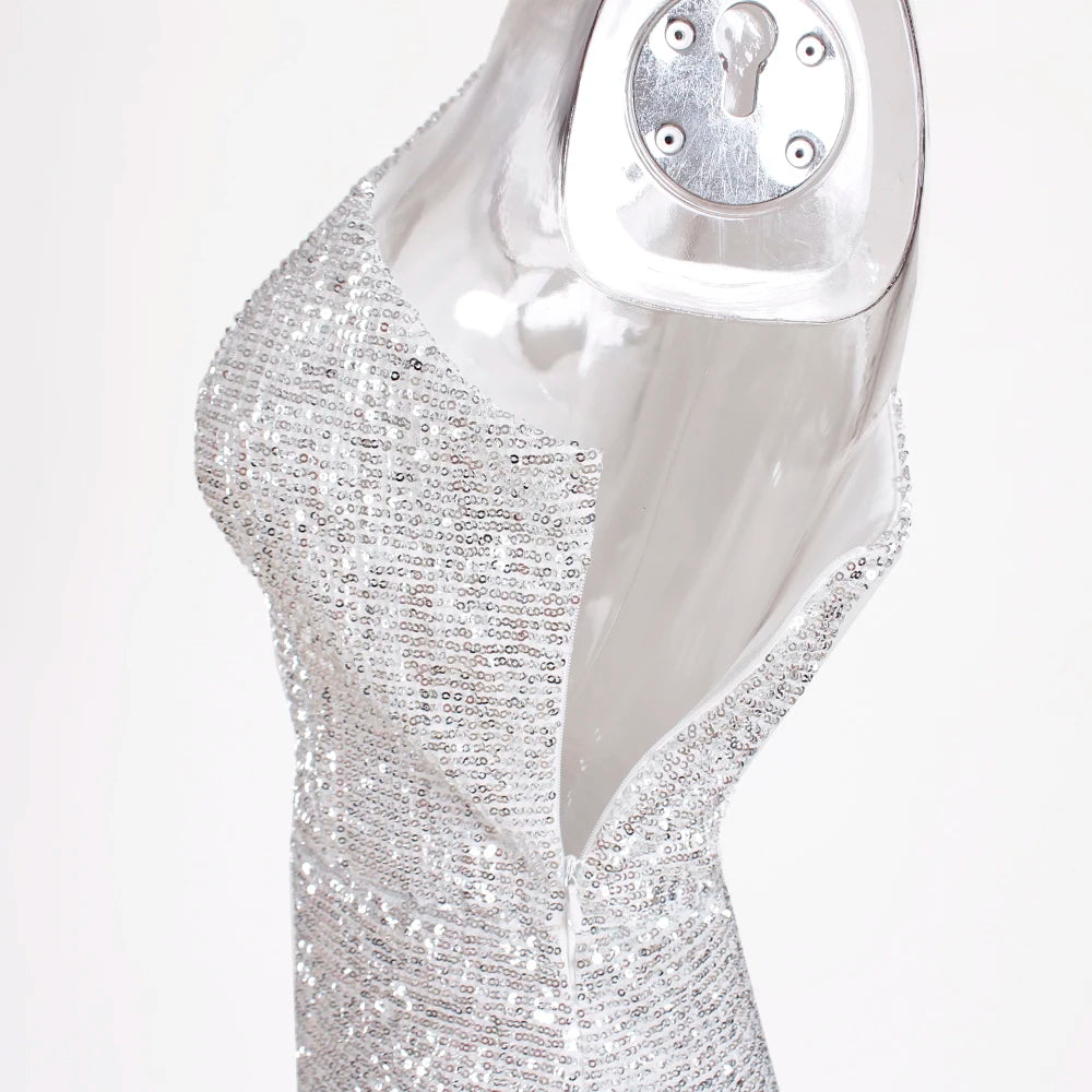 Robe de Soirée Sequins Asymétrique Femme - Robe Sirène Luxe Dos Nu