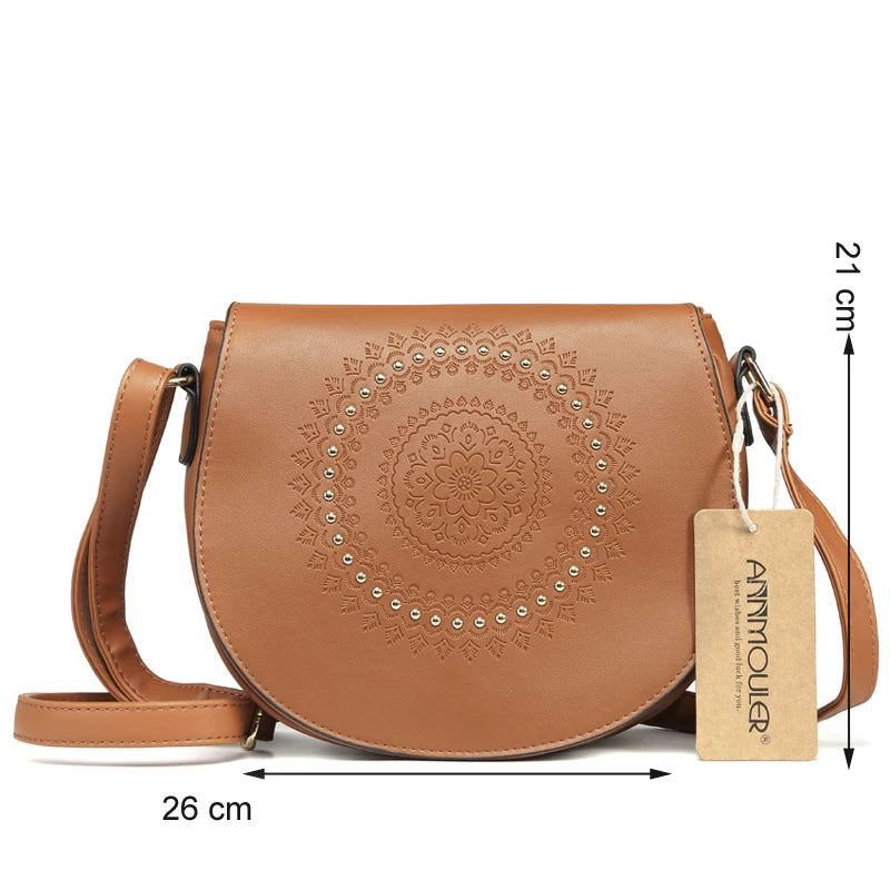 Sac Bandoulière Vintage Femme Cuir PU - Sac Messager Floral Rivets