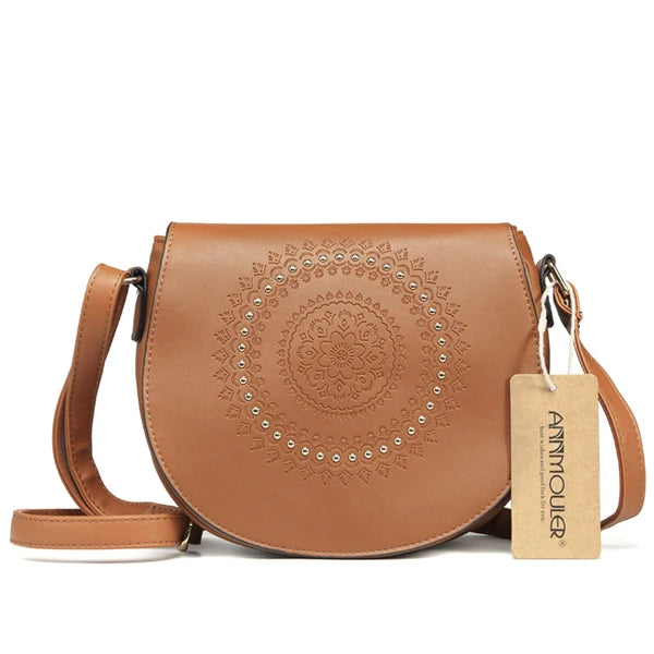 Sac Bandoulière Vintage Femme Cuir PU - Sac Messager Floral Rivets