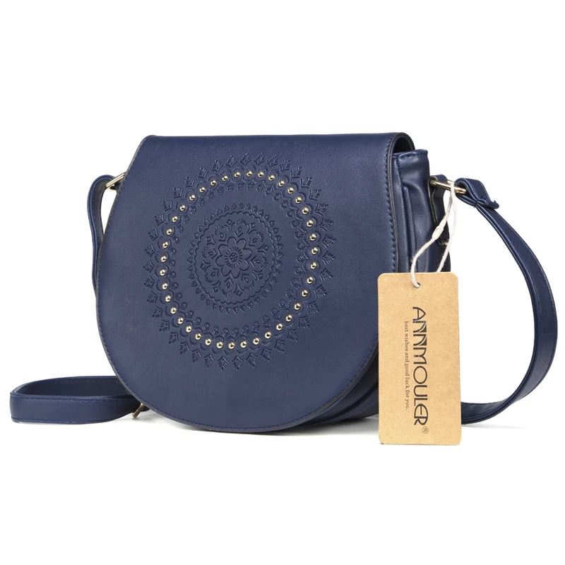 Sac Bandoulière Vintage Femme Cuir PU - Sac Messager Floral Rivets