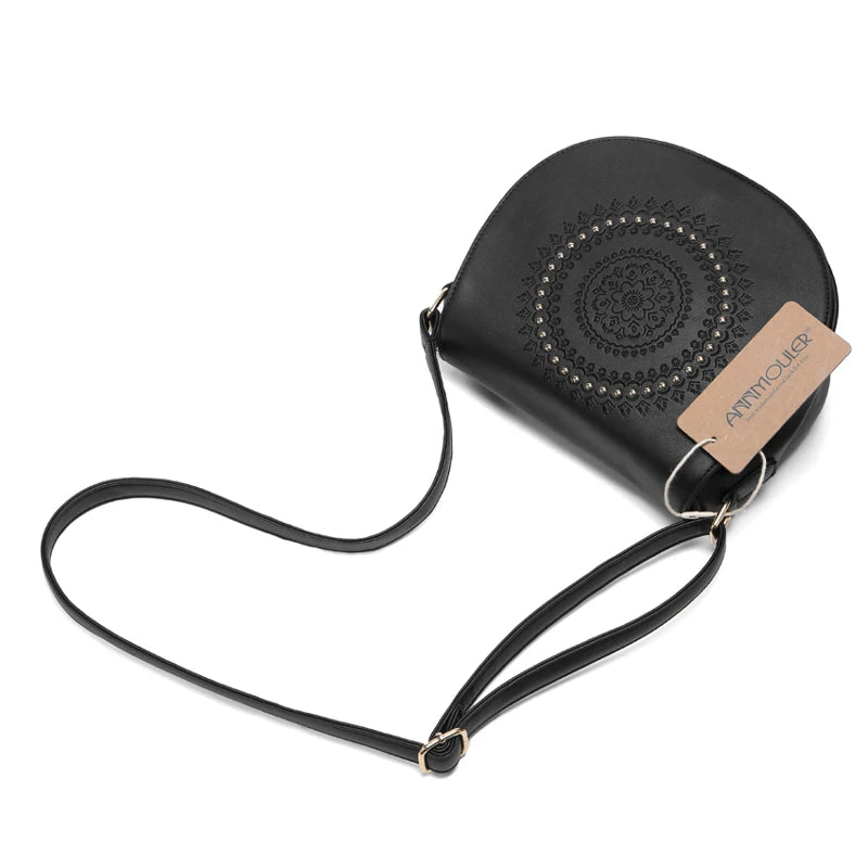 Sac Bandoulière Vintage Femme Cuir PU - Sac Messager Floral Rivets