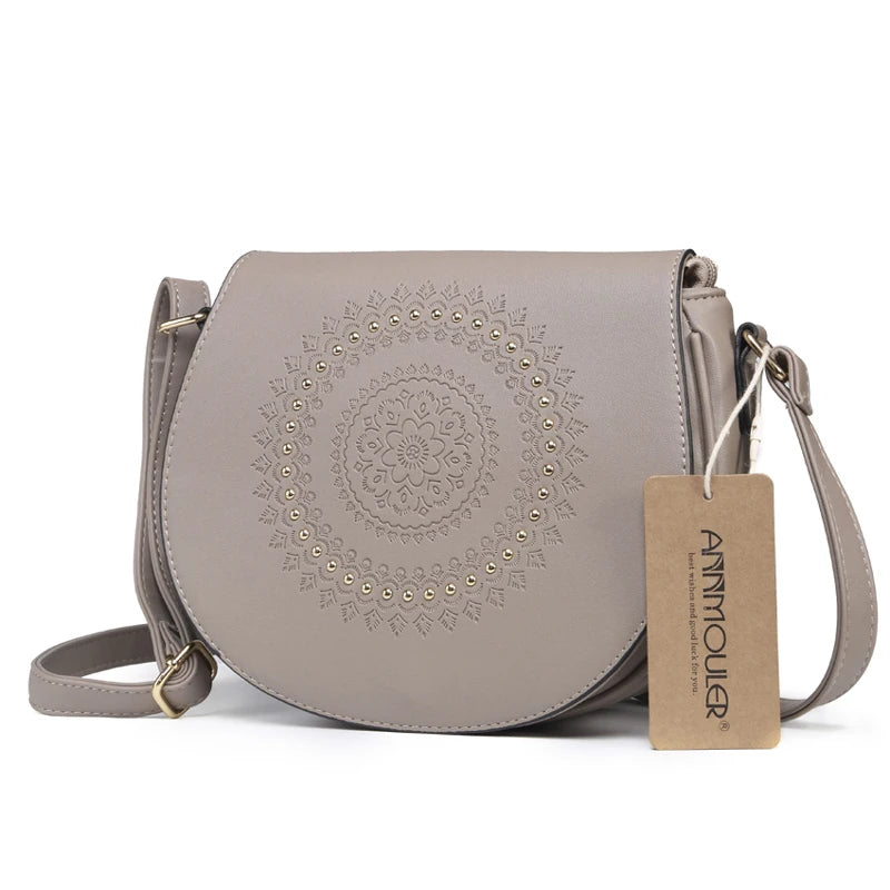 Sac Bandoulière Vintage Femme Cuir PU - Sac Messager Floral Rivets