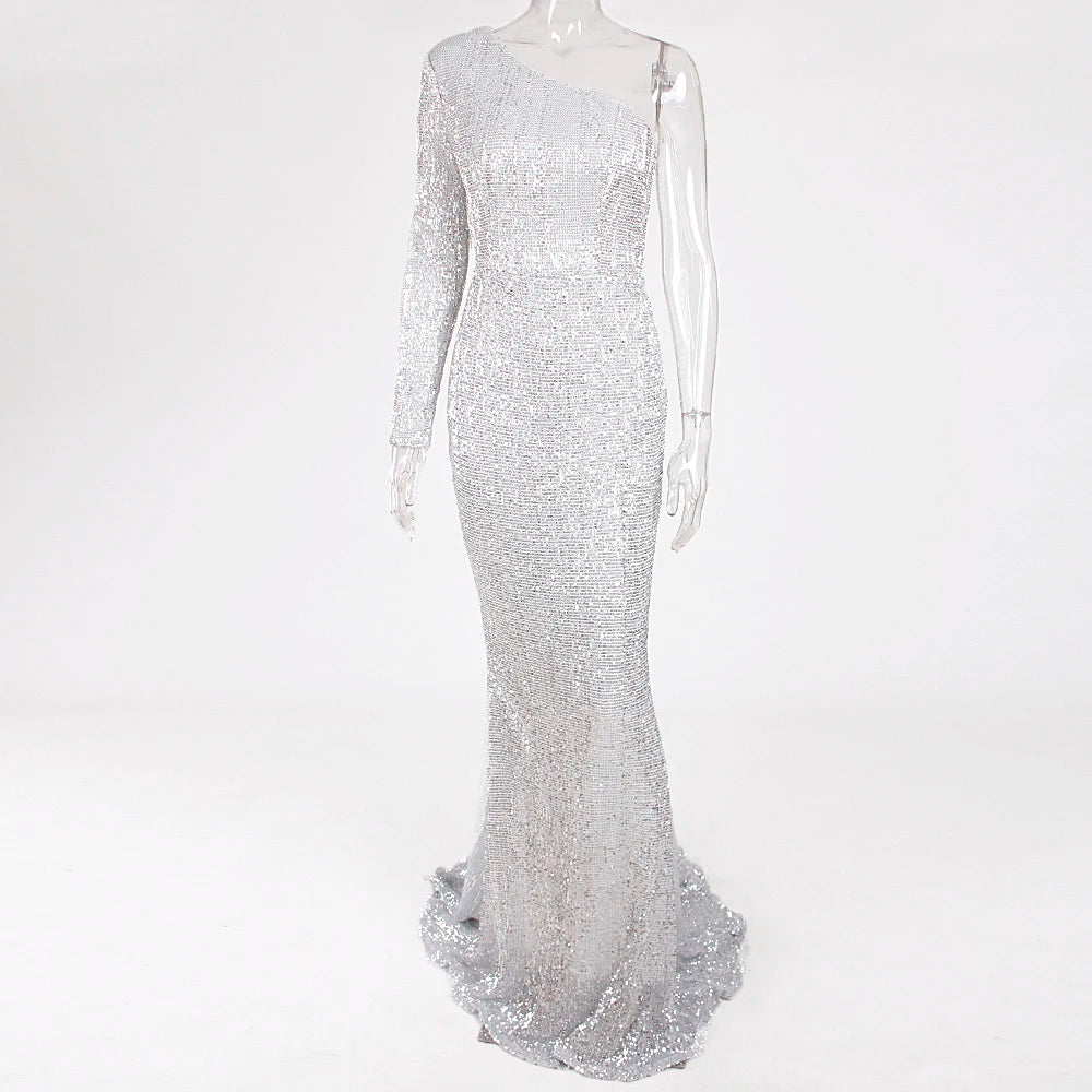 Robe de Soirée Sequins Asymétrique Femme - Robe Sirène Luxe Dos Nu