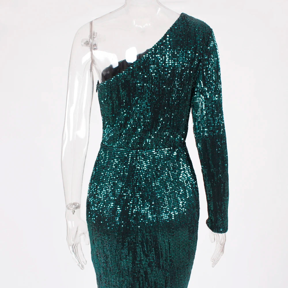 Robe de Soirée Sequins Asymétrique Femme - Robe Sirène Luxe Dos Nu