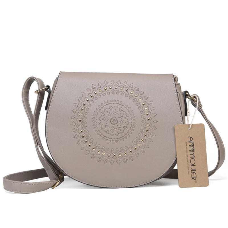 Sac Bandoulière Vintage Femme Cuir PU - Sac Messager Floral Rivets