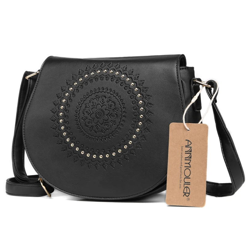 Sac Bandoulière Vintage Femme Cuir PU - Sac Messager Floral Rivets