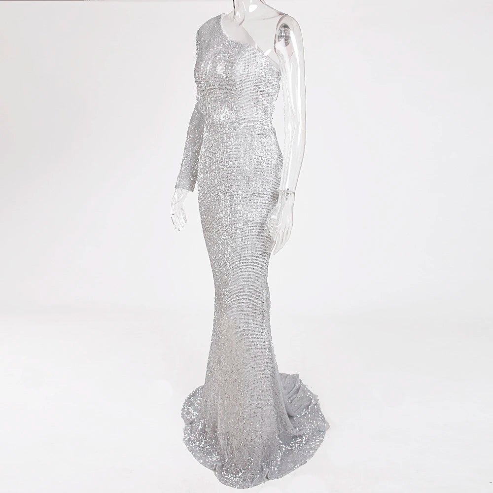 Robe de Soirée Sequins Asymétrique Femme - Robe Sirène Luxe Dos Nu