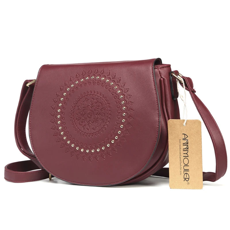 Sac Bandoulière Vintage Femme Cuir PU - Sac Messager Floral Rivets