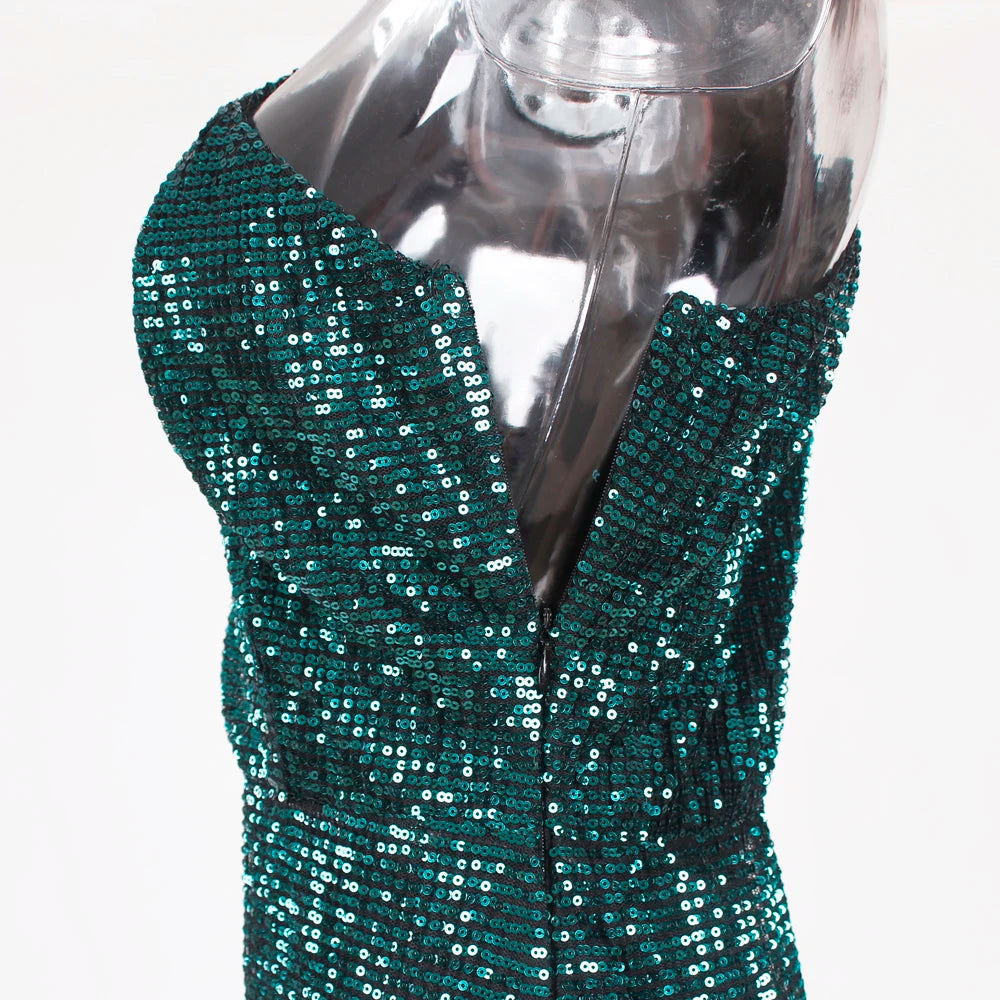 Robe de Soirée Sequins Asymétrique Femme - Robe Sirène Luxe Dos Nu