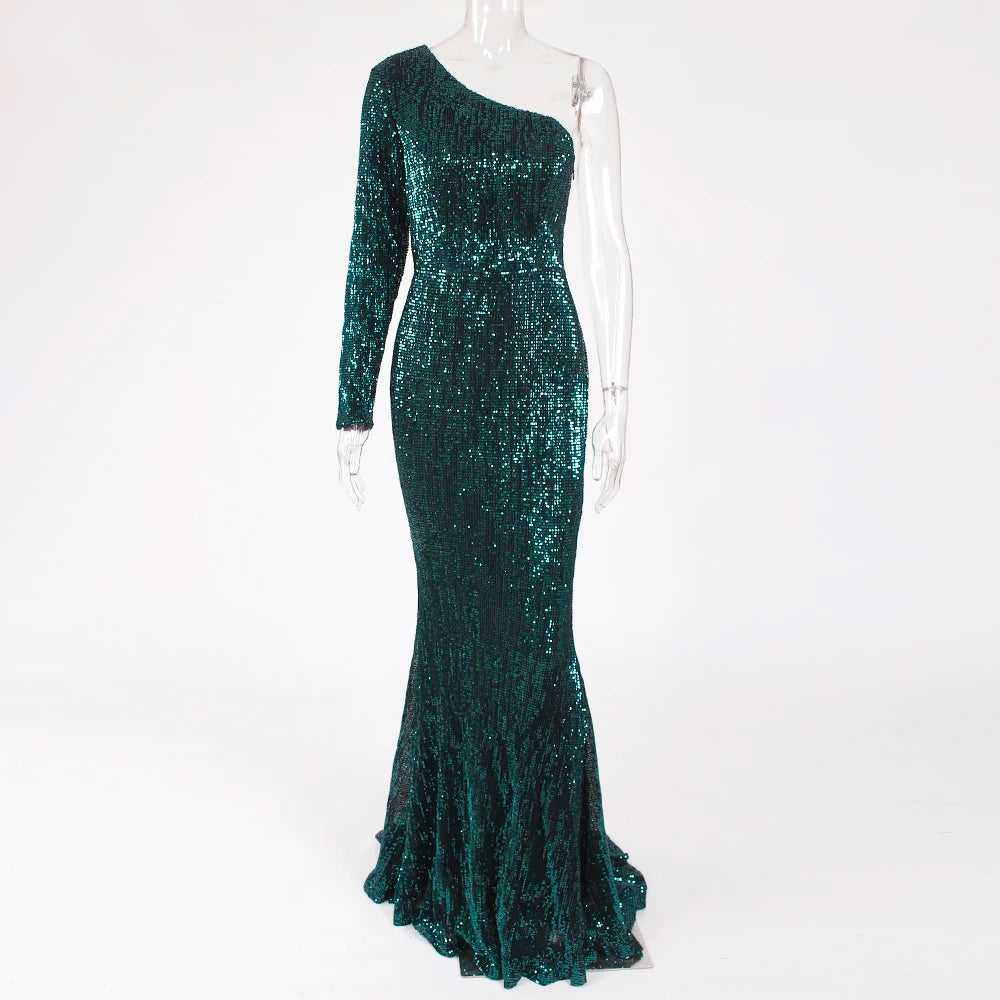 Robe de Soirée Sequins Asymétrique Femme - Robe Sirène Luxe Dos Nu