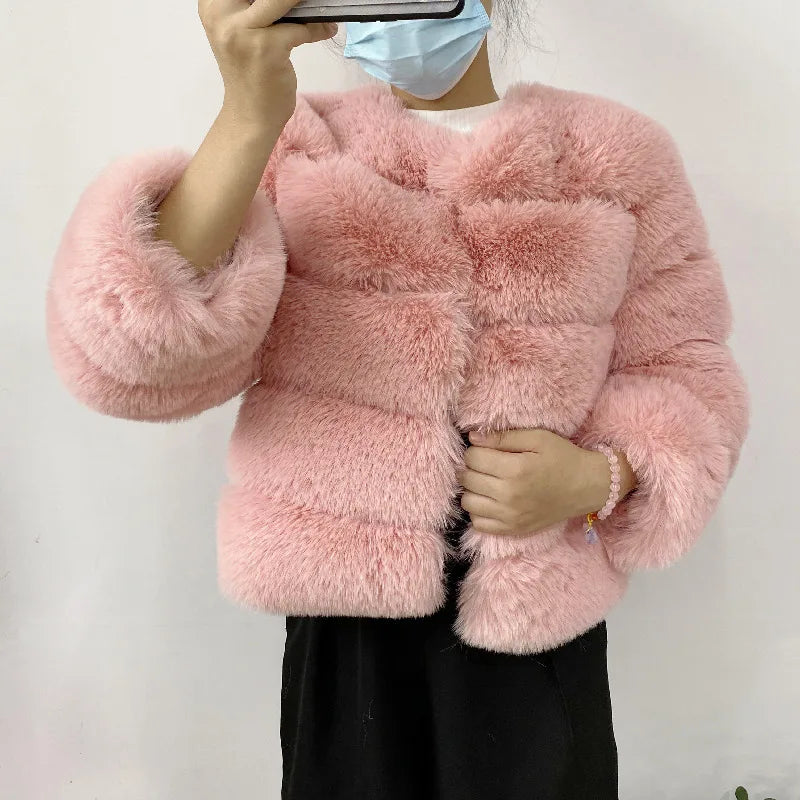 Veste Fourrure Renard Synthétique Beige Femme - Blouson Court Manches 3/4 - badassmood