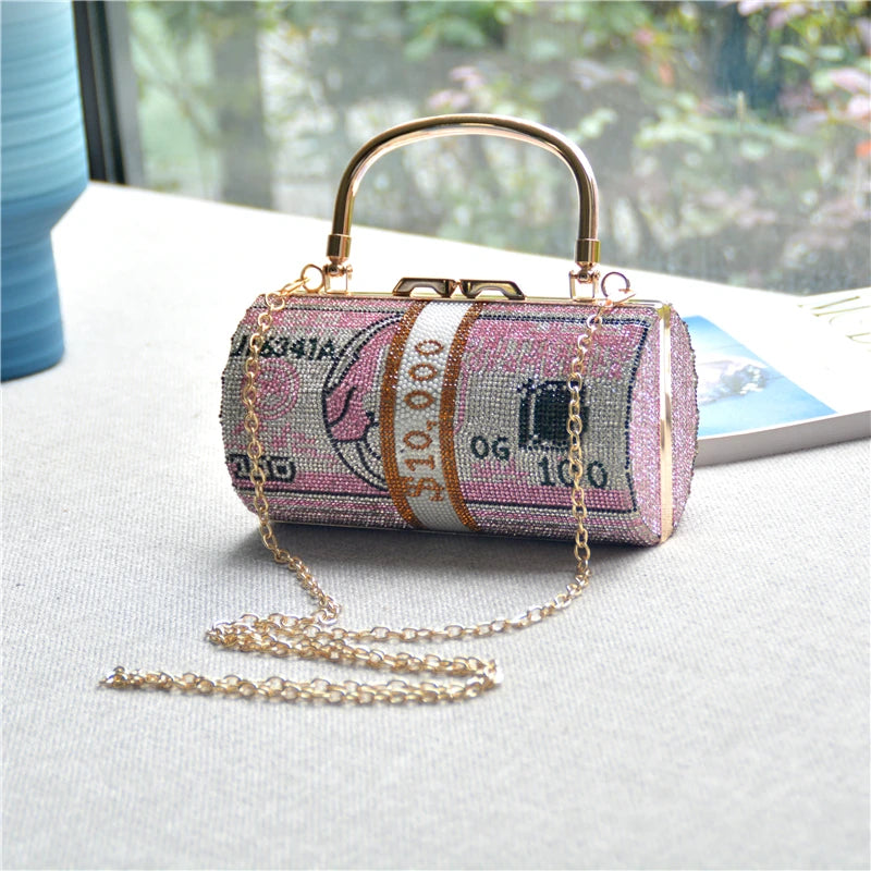 Pochette Liasse Billets Strass Luxe - Clutch Dollars Soirée Mariage Originale - badassmood